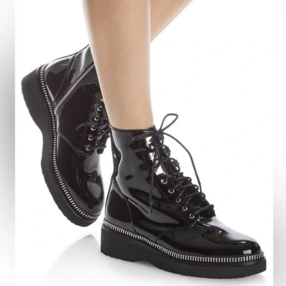 MICHAEL Michael Kors Women's Haskell Platform Combat Boots Patent Leather Black
